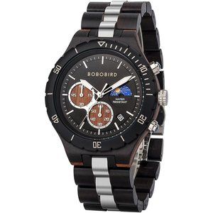 Men Wooden Wrist Watches Multifunctional Wood and Stainless Steel Watch